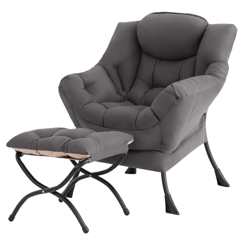 Tiita Lazy Chair with Ottoman, Modern Large Accent Lounge Chair, Leisure Sofa Armchair with Ottoman, Reading Chair with Footrest for Bedroom, Living Room, Dorm Rooms, Garden Dark Grey - color: Dark Grey