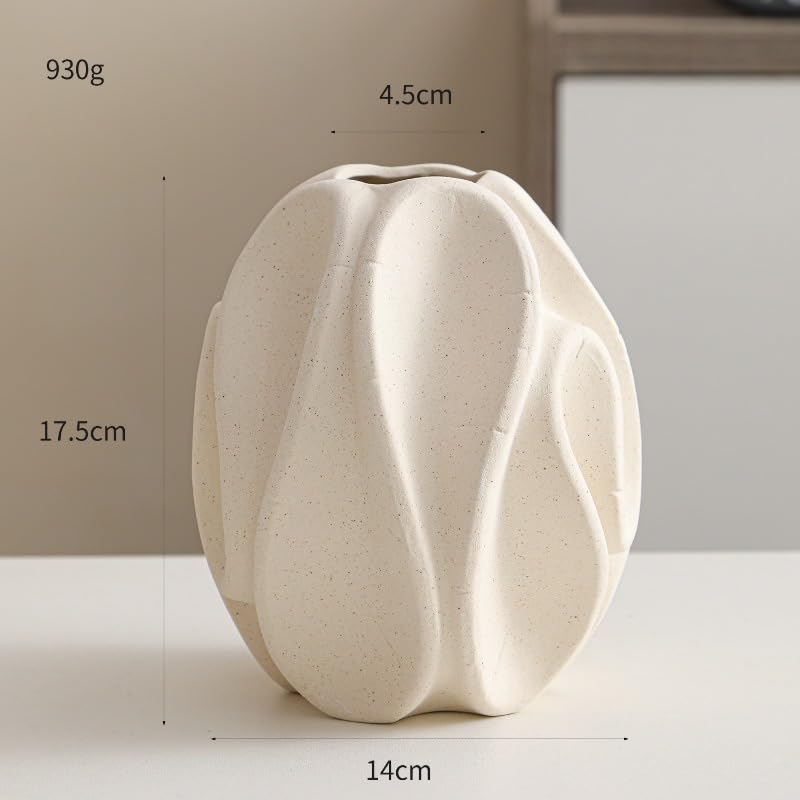 White Ceramic Vase – Nordic Minimalist Unglazed Stoneware Flower Vessel, Living-Room Centerpiece, Boho-Soft Furnishing Accent (Type 03 (Large)) - color: Type 03 (Large)