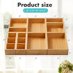 Fabsome Drawer Organizer, Set of 9 Bamboo Wood Kitchen Makeup Desk Junk Tea Drawer Storage Boxes Bins for Cutlery Silverware Utensils Flatware, Small Wooden Container Tray for Bathroom, Office - size: 2''H 9 Boxes