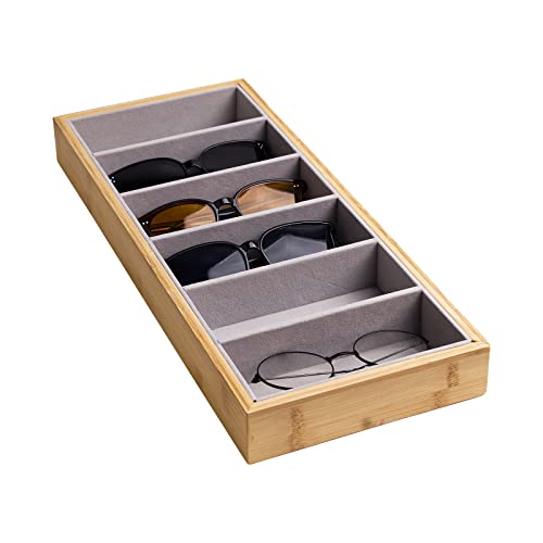 Natural bamboo Glasses Eyeglass Eyewear Sun glasses Sunglasses Box Storage Case Tray Display Showcase Organizer Box - color: Grey