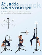 Nineigh Phone Tripod, 85" Tripod for Cell Phone iPhone with Gooseneck, Aluminum Tripods Stand for Video Recording Photo Vlog, Travel Cellphone Tripod with Remote Compatible with iPhone Android - size: 85 Inch