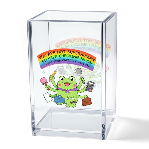 You Are Not Superhuman Acrylic Cosmetic Pencil Pen Holder Cup, Boho Cute Frog Desk Organizer Accessory for Home Office Decor, Frog Lovers Gifts, Funny Sarcastic Work Gifts for Women Men Coworker - style: You Are