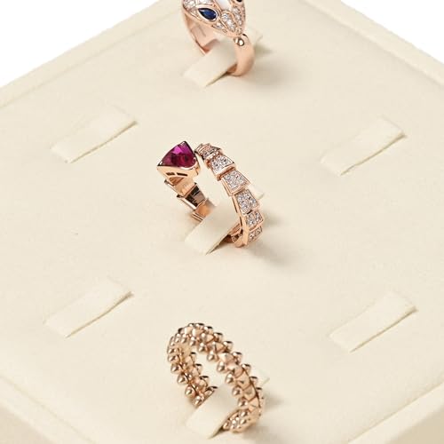 Oirlv Microfiber 9 Slots Jewelry Ring Display Tray Ring Display Organizer Tray(Beige) - color: 9 Rings P13405