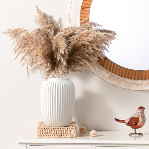 White Ceramic Vase for Modern Home Decor, Minimalistic Nordic Boho Matte Vase for Decorating Farmhouse Central Location, Perfect for Wedding Table Living Room Office Bedroom Kitchen Gift - color: White-b, size: Small