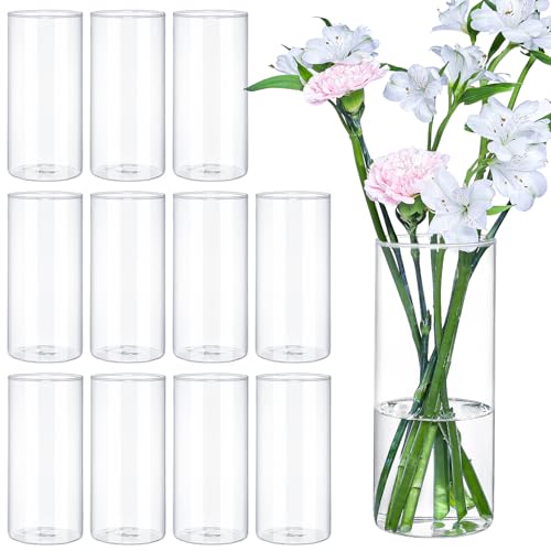 TBWIND 12Pcs Glass Cylinder Vases 8 Inch Tall Clear Flower Vases for Centerpieces Wedding Decoration, Hurricane Floating Candle Holder for Party Table Home Decor - size: 12 Pack 8 Inch