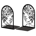Peacoblue Metal Bookends for Shelves, Modern Decorative Heavy Duty Study Book Ends Stoppers for Office, Desk, Shelf, Room 5.3"x4.3"x7.9" Cast Iron Tall Bookends 1 Pair (Lines Flowers with Faces) - style: Lines Flowers With Faces