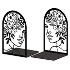 Peacoblue Metal Bookends for Shelves, Modern Decorative Heavy Duty Study Book Ends Stoppers for Office, Desk, Shelf, Room 5.3"x4.3"x7.9" Cast Iron Tall Bookends 1 Pair (Lines Flowers with Faces) - style: Lines Flowers With Faces