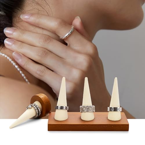 Oirlv Solid Wood Single Ring Display Stand Creamy White Ring Organizer Holder for Women Gift - color: Single Wood Creamy-white