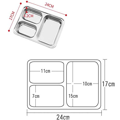 Set of 2 Stainless Steel Divided Plates Tray 3 Sections Diet Food Control Dinner Plate for Adults - Unbreakable Metal Plate for Campers Portion Control Reusable Plate - size: 9.45 x 6.69 Inch (3 Sections)