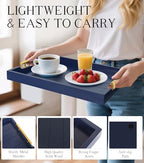 SXNOWS Coffee Table Tray - Large Ottoman Tray for Living Room - Wood Serving Tray with 2 Sets of Handles - Wooden Trays for Coffee Tables, 4 Round Coasters Included, Deep Blue - color: Navy Blue