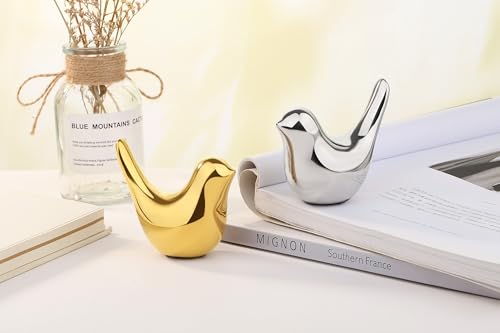 Small Birds Statues Gold and Silver Home Table Decor Bird Figurines Modern Style Decorative Ornaments for Office Desktop, Living Room, Bedroom, Bookshelf, Cabinets(Gold Silver Birds 2Pcs) - color: Gold and Silver