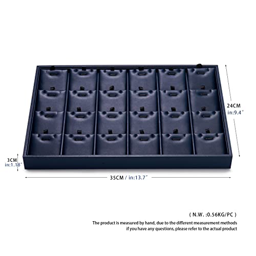 Oirlv Stackable 24 Gird Necklace Organizer Tray with Removable Jewelry Cards Necklace Pendant Jewelry Drawer Organizer - color: Blue, size: 24 Grid Tray with Inserts