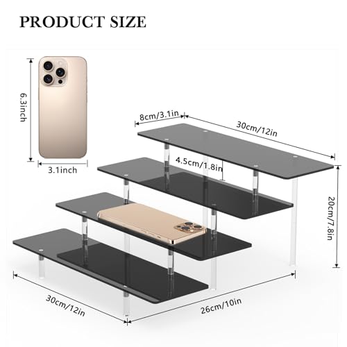 Acrylic Riser Display Stand, Black 4 Tier Cupcake Stand Display Risers Shelf Perfume Cologne Organizer Compatible with Funko Pop Food Dessert Makeup Skincare Cosmetics Lotion Organizer (1 PACK)