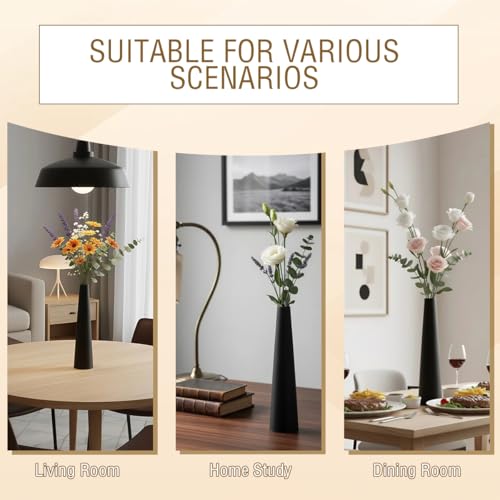 8.5" Black Frosted Ceramic Bud Vase - Conic Single Stem Flower Vase for Home Table Office Desk Decor Slender Minimalist Centerpiece