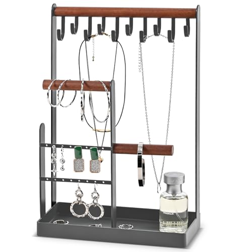 ProCase Cute Jewelry Stand, Aesthetic Jewelry Organizer for Dresser Vanity, Jewelry Holder Display for Necklaces Earrings, Gifts for Teen Girls Women, Bedroom Dorm Decor -Medium, Grey - color: Grey, size: 12.6" Height