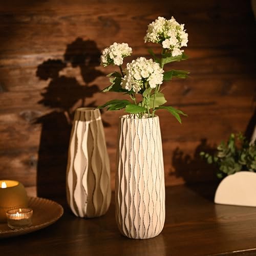 VICTOR & TERESA Ceramic Vase for Flowers, 10'' Set of 2 Decorative White Vases for Home Decor, Farmhouse Vases for Pampas Grass, Table, Mantel, Living Room, Shelf, Centerpieces, Gifts for Mom - color: White, size: Large