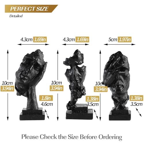 3 Pcs Thinker Small Statue Set - Black Art Abstract Decor, Modern Living Room Decoration, Knick Knacks for Shelves, Table Decor, Office Bookshelf, Gift for Friends - color: Black Thinker Small Statue Set