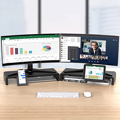 2 Pack Computer Monitor Stand, Klearlook Foldable Monitor Stand Riser, Height Adjustable Computer Stand, Monitor Riser Stand with Storage Drawer & Tablet Phone Stand for Computer, Desktop, Laptop (Black) - color: Black 2 Pack