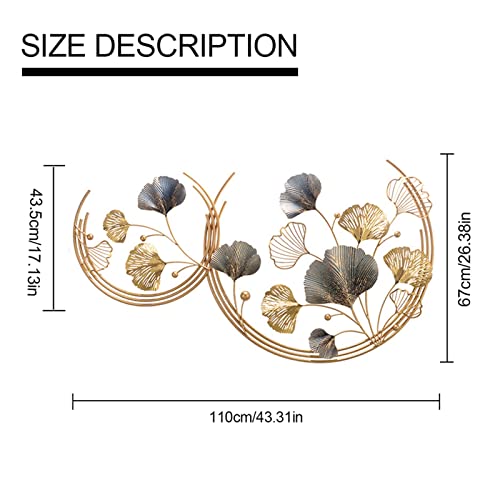 CDDUOLA 3D Room Wall Decor, Handmade Art Metal Round Golden Ginkgo Leaf Decorative Wall Sculpture for Home Living Room And Bedroom, 2 Pack