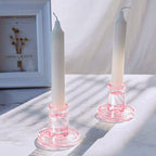 12PCS Pale Pink Taper Candle Holders, Glass Crystal Candlestick Holders Bulk, Clear Candle Holders for Dining Table Centerpiece，More Suitable for Weddings - color: Pink 12pcs