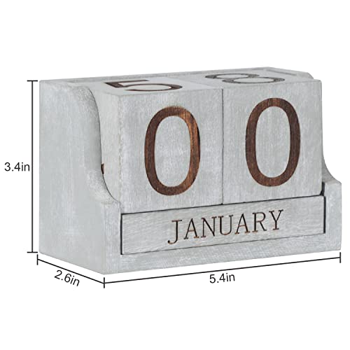 Wooden Desk Calendar,Desk Calendar Blocks for Teachers,Office Perpetual Date Block Small Home Desktop Decor Chic Vintage Month with Number Cubes Display Rustic Decoration(Vintage Grey) - color: Rustic Vintage Grey