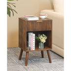 Fultyle Mid Century Modern Nightstand, Wood Bedside Table with Drawer and Opening Storage, End Table Living Room Fluted Night Stand with Solid Wood Legs for Bedroom (Rustic Brown) - color: Rustic Brown