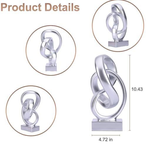 WUBIANJIE Modern Abstract Knot Sculpture, Artistic Mobius Inspired Resin Decor, Elegant Home and Office Decor, (Silver) - color: Silver
