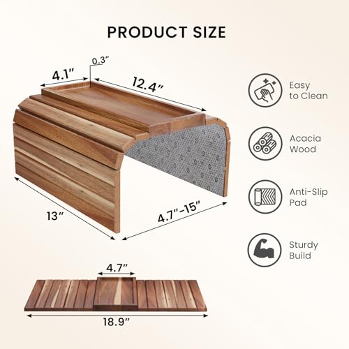 Sofa Arm Tray,Acacia Wood Folding Couch Arm Tray,Sofa Armrest Trays with Anti-Slip Pad for Drinks,Snacks,Phone,Remote Control 2 PC - style: 2 PC