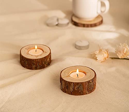 Lawei 20 Pack Wooden Tealight Candle Holder, Wood Votive Tealight Holder Tealight Candlestick for Wedding Party Birthday Holiday Decoration