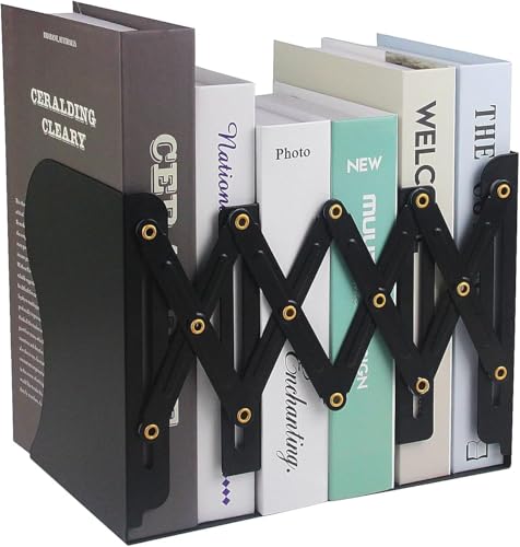 Adjustable Bookends, 19 inches 2 Dividers Heavy Duty Metal Book Holders, Book Storage Rack, Desk Organizer Magazine File Holder for Office, School, Bookstore and Home, Black - color: Black