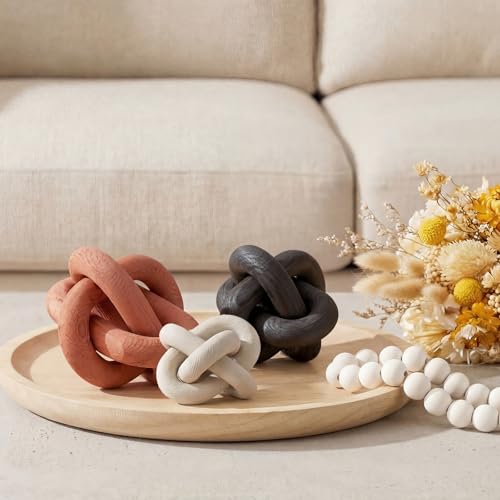 3 Pack Wooden Knot Decorations 3 Color Set Coordinated Boho Nautical Home Decor for Shelf, Wall, Tabletop, Sizes 3.94", 4.72", 5.91"(Rust) - color: Rust