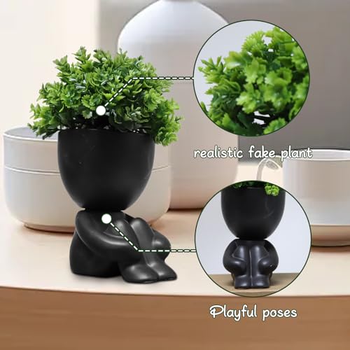 Zerzsy Fake Plants Artificial Succulents Plants for Room Bathroom Home Office Desk Cute Fake Plant Decoration - Set of 1 - color: Black-a