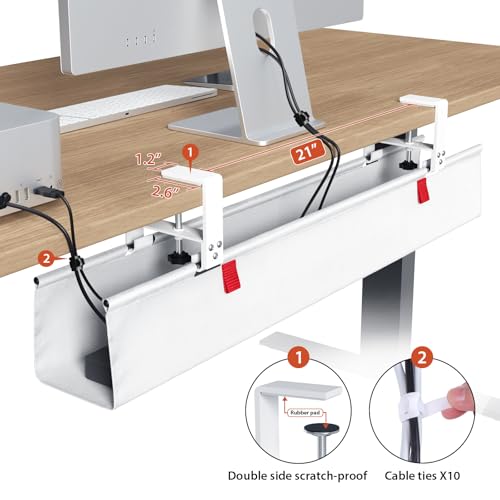 Univivi No Drill Under Desk Cable Management Tray, 36" Cord Organizer for Table, Clamp/Screw Mount Desk Cable Management, Premium Fabric Cable Management Tray for Office, Home - color: White, size: 36"L x 5.5"W