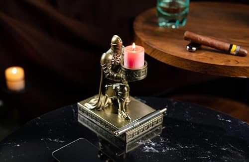 King's Guard Kneeling Knight Candlestick Holders Resin Posture TeaLight Holder Warrior Mobile Phone Stand Pen Holder Candle Holder for Restaurant, Altar, Home Table(Bronze) - color: Bronze