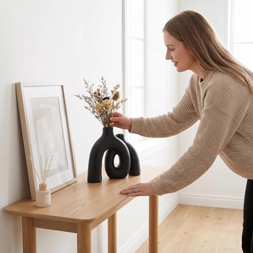 CEMABT Modern Nordic Boho Vase Set - Elegant Black Matte Ceramic Home Decor for Living Room, Bookshelf, Mantel, Entryway Table & Console Décor | Shelf Decorations Gift - color: Black-1