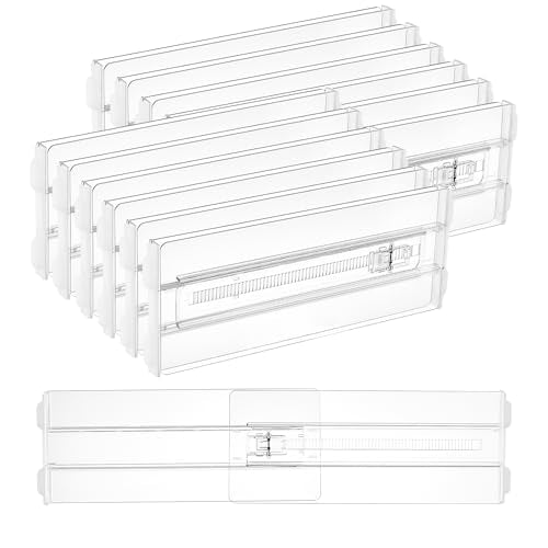 Vtopmart 12 Pack Drawer Dividers for Clothes, 4" High 10.2"-16.5" Adjustable Expandable Dresser Drawer Organizer, Clear Plastic Separators for Dresser, Baby Clothing, Underwear, Cosmetic, Toiletries - size: 4" H,10.2-16.5" L
