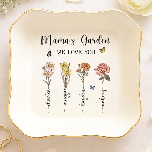 Personalized Mama's Garden Jewelry Tray, Grandma‘s Garden Birth Month Flower Jewelry Dish; Personalized Mom Trinket Tray, Grandma Shower Keepshake, for Grandma Mama 7 - color: Jewelry Dish 6