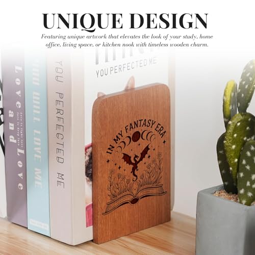 Fantasy Bookends, Dragon Bookends, Heavy Duty Wooden Book Ends for Shelves Decorative(1 Pair, 4.72x6.69 Inches) - Era - color: Era