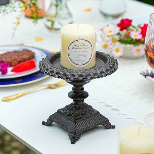 Sungmor Cast Iron Candle Holder - Rustic Style Decorative Pillar Candle Holders, Center Pieces Decoration for Table, Modern Farmhouse French Country Decor, 6.5" Candle Stand Fits Multi-Size Candles - color: Flower - 5.7inch Tall