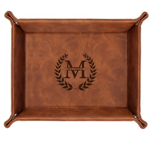 Personalized Engraved Leather Tray for Men with Engraved Name, PU Leather Valet Organizer for Dad, Custom Gift for Him, Custom Catchall Tray for Desk, Office, Accessories Travel Organizer for Men - style: Men Gift