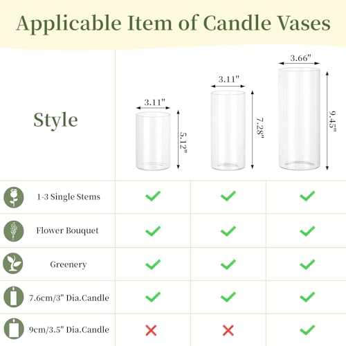 Glasseam Hurricane Glass Candle Holders: 3 Pcs Clear Cylinder Vases for Centerpieces Large Pillar Candle Holder for Floating Candles Modern Home Decor Wedding Table 5.3'' 7.3'' 9.5'' Height