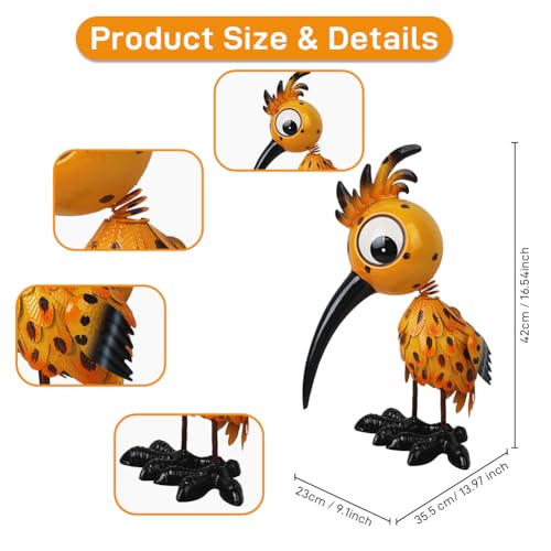 Metal Large Garden Statue,16.5" Orange Bird Statues and Sculptures for Outdoor Decor,Metal Yard Art Lawn Ornaments for Patio Backyard Decoration - color: Orange Bird