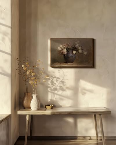InSimSea Framed Canvas Wall Art Vintage Decor, Flower Large Wall Art, Floral Rustic Decorations for Living Room, Farmhouse Wall Decor for Living Room Bedroom, 20"x30" - color: Roses in Vase, size: 30"L x 20"W