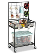 AHOWPD Grid Wall Panels Display Cart - Rolling Heavy Duty Metal Wire Grid Wall Display Stand Rack with 10 Hooks & 10 S Hooks for Craft Shows, Retail Art Fair and Flea Market (Black Cart, 1 pc) - color: Black Cart