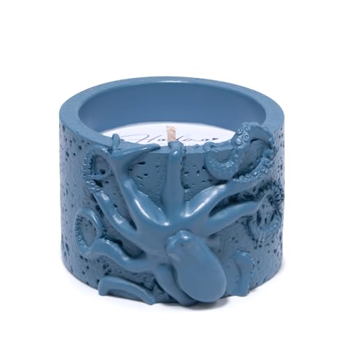 Hodao Oceanic Serenity Handcrafted Aromatherapy Box with Candle & Decor – Beach Rock Sculpture with Sea Turtle, Seashells, for Home, Bathroom, Yoga Room Decor (Blue-Octopus) - color: Blue-octopus