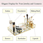 Gold Metal Frame and Glass Vanity Tray Set, Large Decorative Platform for Perfumes, Makeup Brushes, Jewelry Display, Office Stationery Holder, Sophisticated Design, 12.2x8.5x2.2 in - style: Tray-Holder