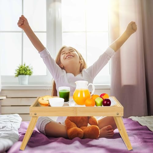 Bamboo Bed Tray Table with Folding Leg, Breakfast in Bed Tray for Eating,TV Table, Laptop Computer,Snack,Sofa or Working, Laptop Desk (1, Beige) - color: Beige