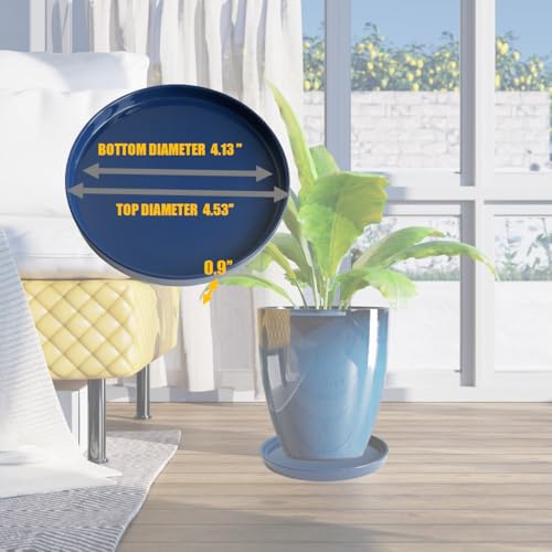 Plant Saucer Pot Tray Planter Saucers 4 Pack 4 inch, 5 6 7 8 9 10 11 12 13 15 Inch for Indoors Outdoor, Durable Sturdy Ceramic Flower Drainage drip Water Tray for Glazed Pots Base ((4.5"/4.1"-Blue) - color: Blue, size: (4.5"/4.1")-4pack