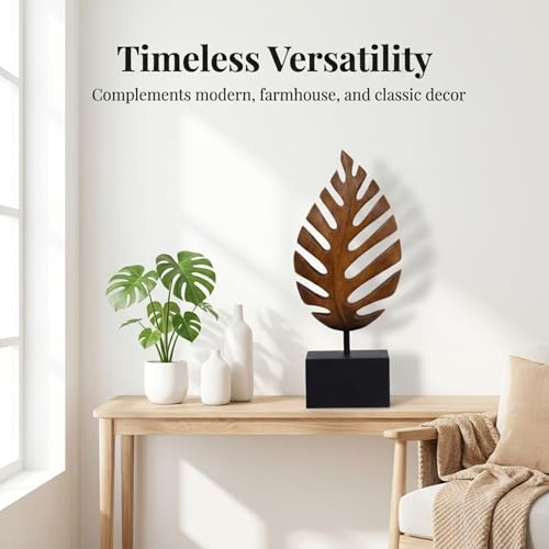 Decozen Solid Wood Leaf Sculpture, Gift for Mom, Home Decor, Living Room, Boho, Coffee Table, Centerpiece Table Decorations, Mantle, Bathroom Shelf, Farmhouse, Christmas Decorations - color: Leaf 2