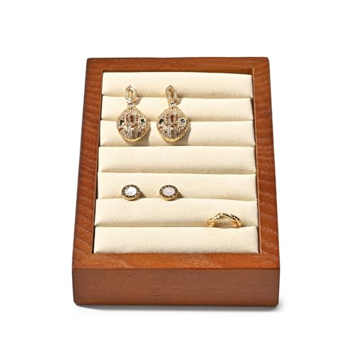 Oirlv Solid Wood Ring Tray Display Stand Slotted Jewelry Ring Showcase Display Jewelry Organizer for Trade Showcase(Creamy-white) - color: Wood Creamy-white